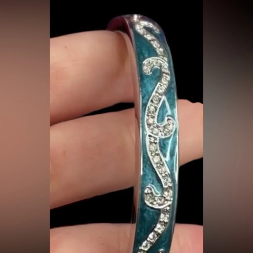 LAUREN G ADAMS TEAL BLUE ENAMEL  & SILVER ‎ BANGLE BRACELET $215 NWT